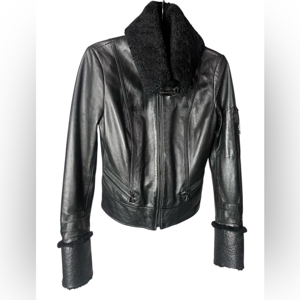 [S] Rudsak leather and sheep fur black jacket